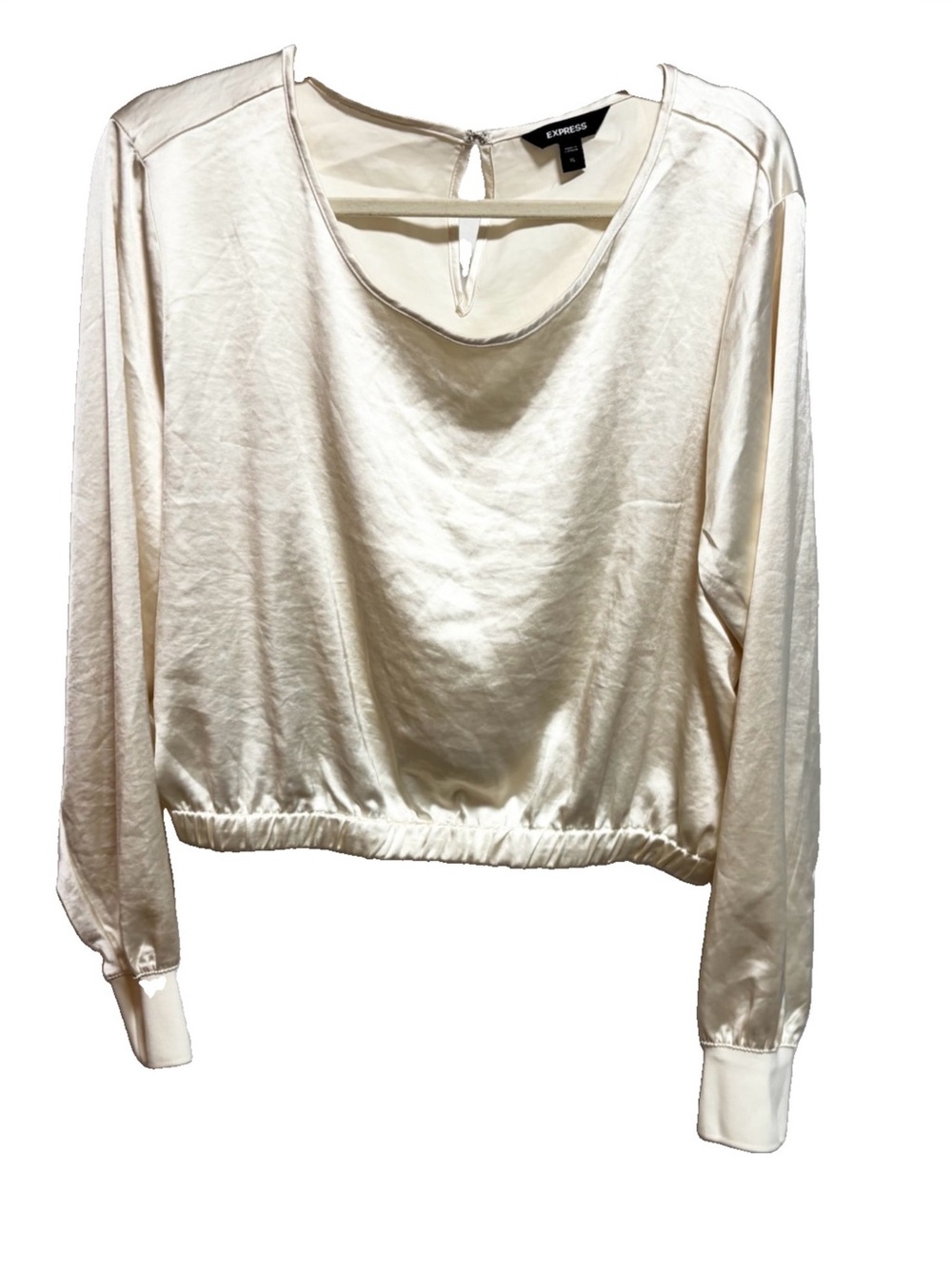 Express Satin Long Sleeve Crop Top in Cream